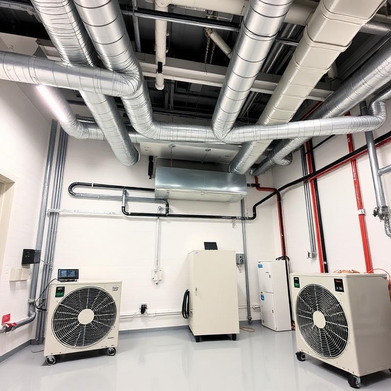 Commercial HVAC installation with ductwork
